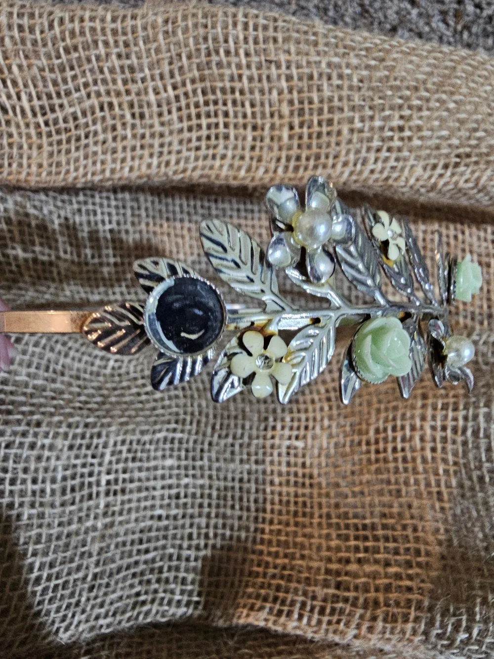 Floral Leaf Crystal Metal  Headband in Gold with Pale Yellow Flowers